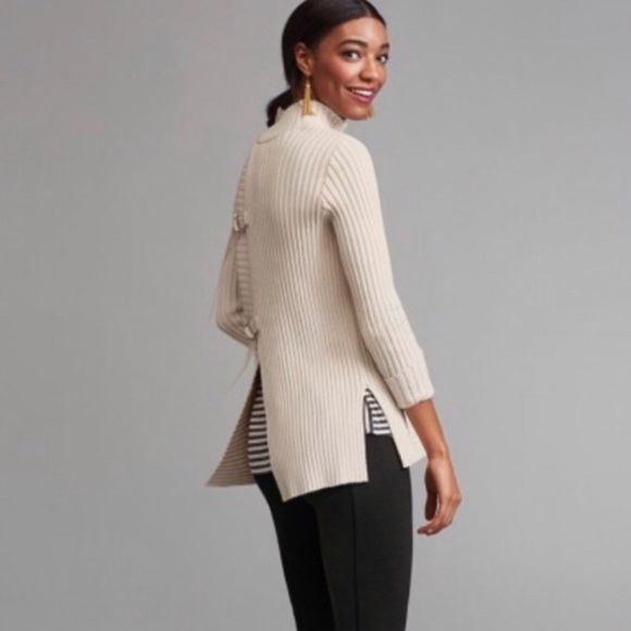 CAbi 3363 D-Ring Pullover Ribbed Sweater Cream, Size S - Picture 5 of 10